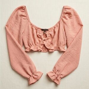 Women's Coral Ruffle Crop Top with Wood O Ring
